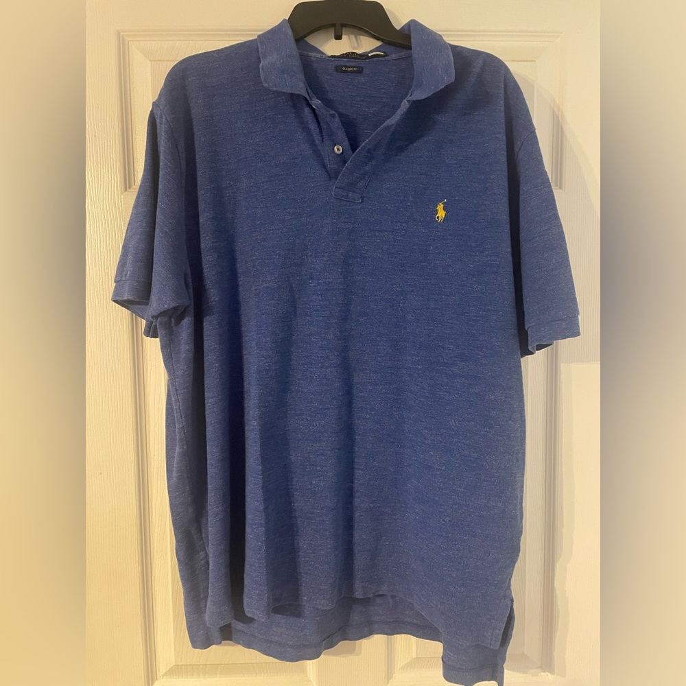 Polo by Ralph Lauren Men's Blue Polo Shirt with Yellow Logo